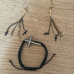 Cross bracelet and matching cross earrings